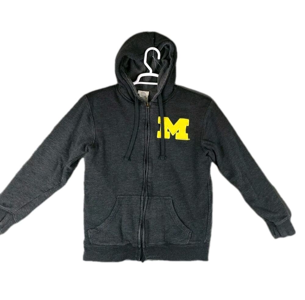 Michigan Wolverines Hoodie Mens Small Grey Pro Edge Hooded Sherpa Sweater NCAA